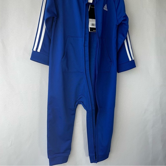 NWT Adidas Toddler Boy 24M Bright Blue Full Body Track Suit White Stripes Retro - Picture 7 of 11